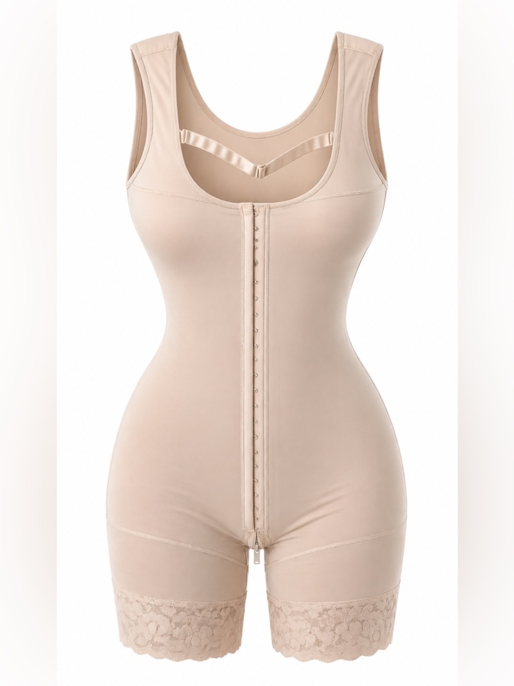 Shapewear Bodysuit Beige XL | Front Closure | Lycra | Sculpting Shorts